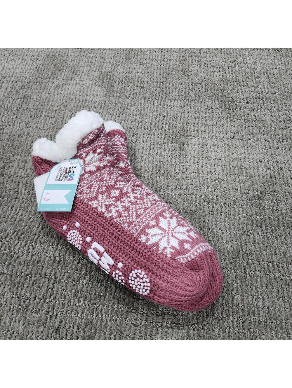 MUK LUKS Pink Knit Sherpa-Lined Slipper Socks with Tags